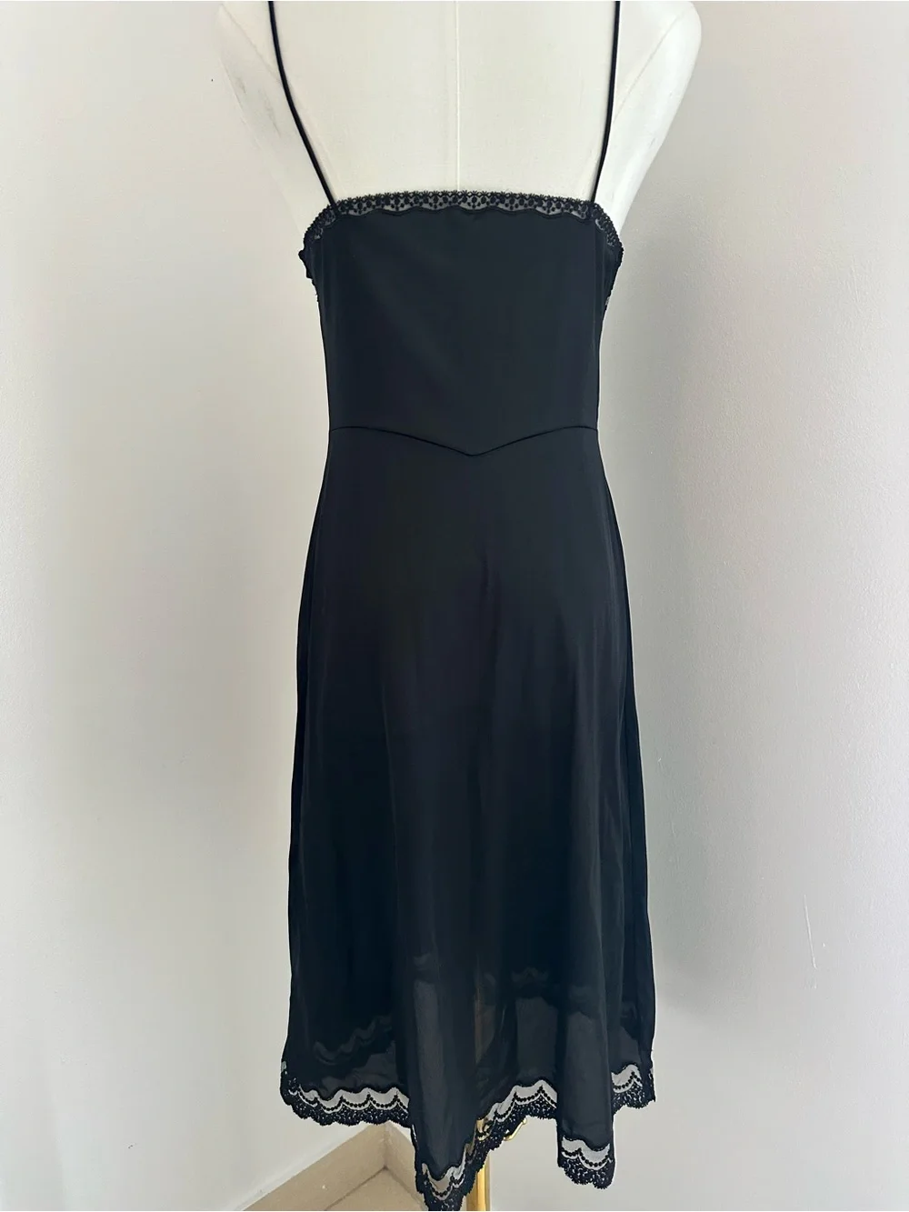 New La Perla Vintage Black Lace-Trim Slip Dress